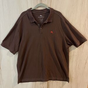 Tommy Bahama Polo Shirt top Mens 2XL XXL Brown Solid Pima Cotton Short Sleeve